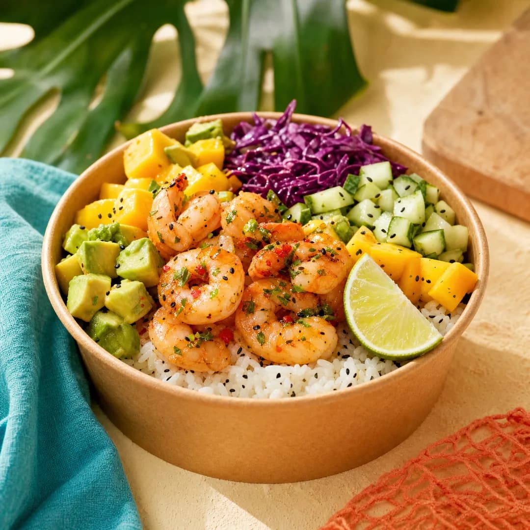 Poke bowl Amazonia crevettes - Sunshine Lili food truck Cayenne